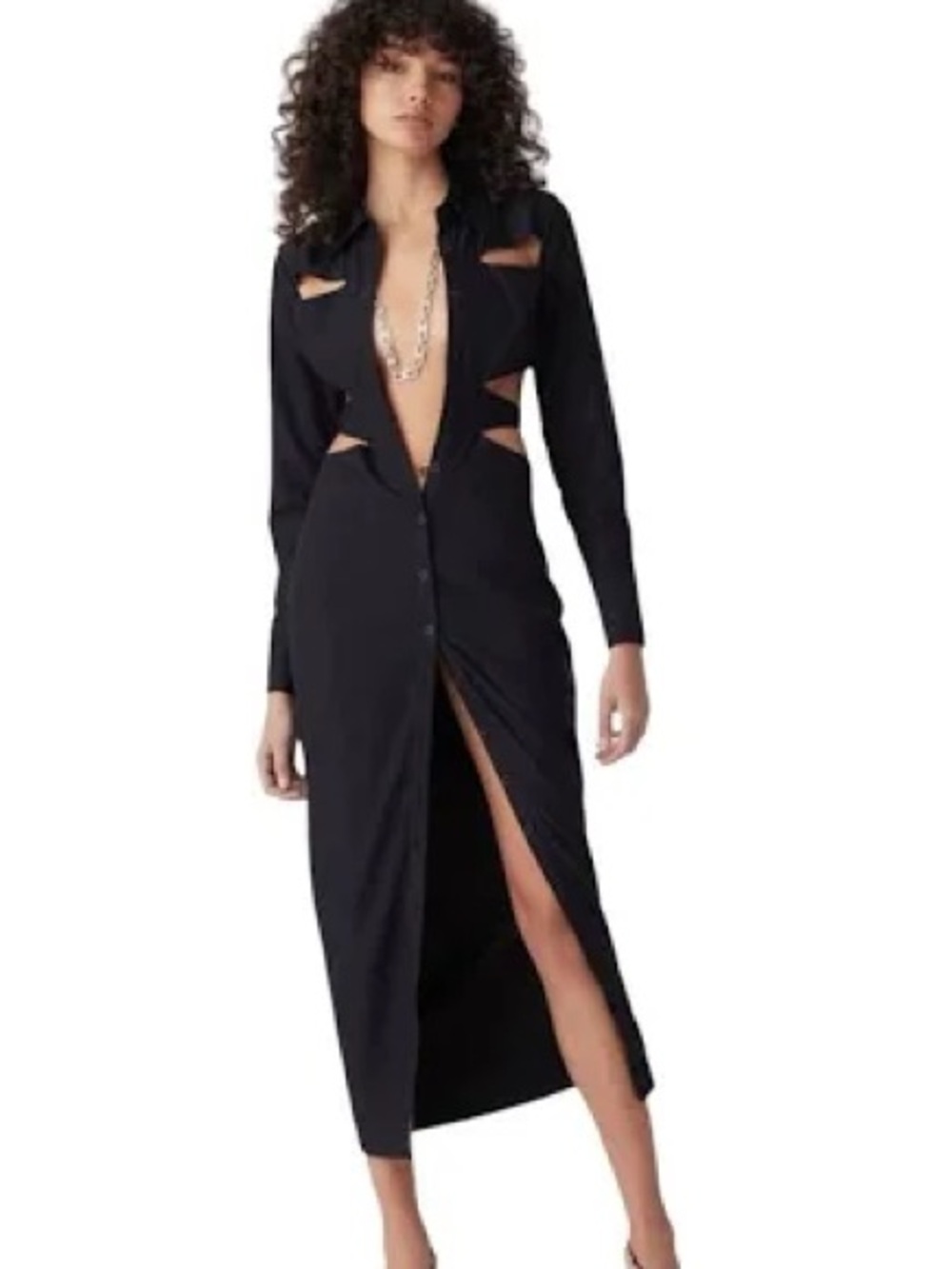 Atoir Black Long-Sleeve Cutout Button-Front Maxi Dress